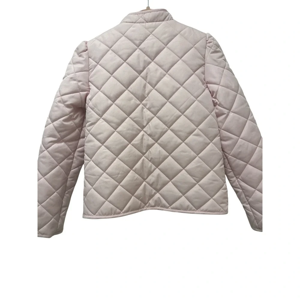 Crown & Ivy Kids Meadow Pink Quilted Ruffle Zip‎ Jacket Mock Neck Large NEW